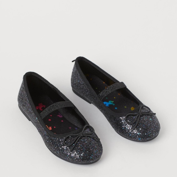 H&M Other - H&M Black glitter ballerina shoes with bow detail